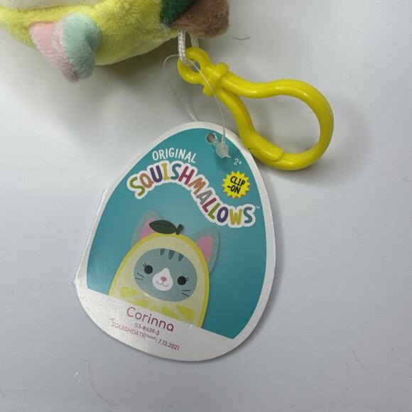 NWT Squishmallow Kellytoy Plush Corinna the Cat as Lemon Clip On Keychain 3.5” - Picture 3 of 3
